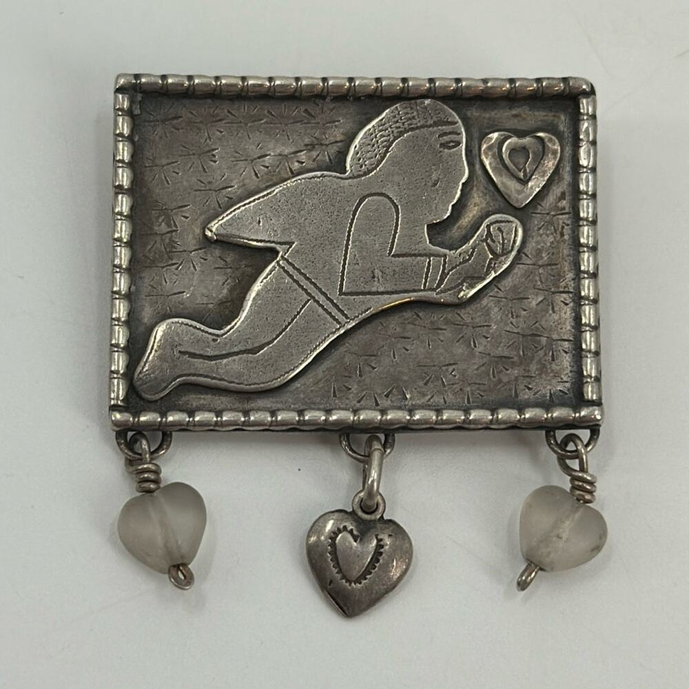 Vintage angel sterling silver brooch